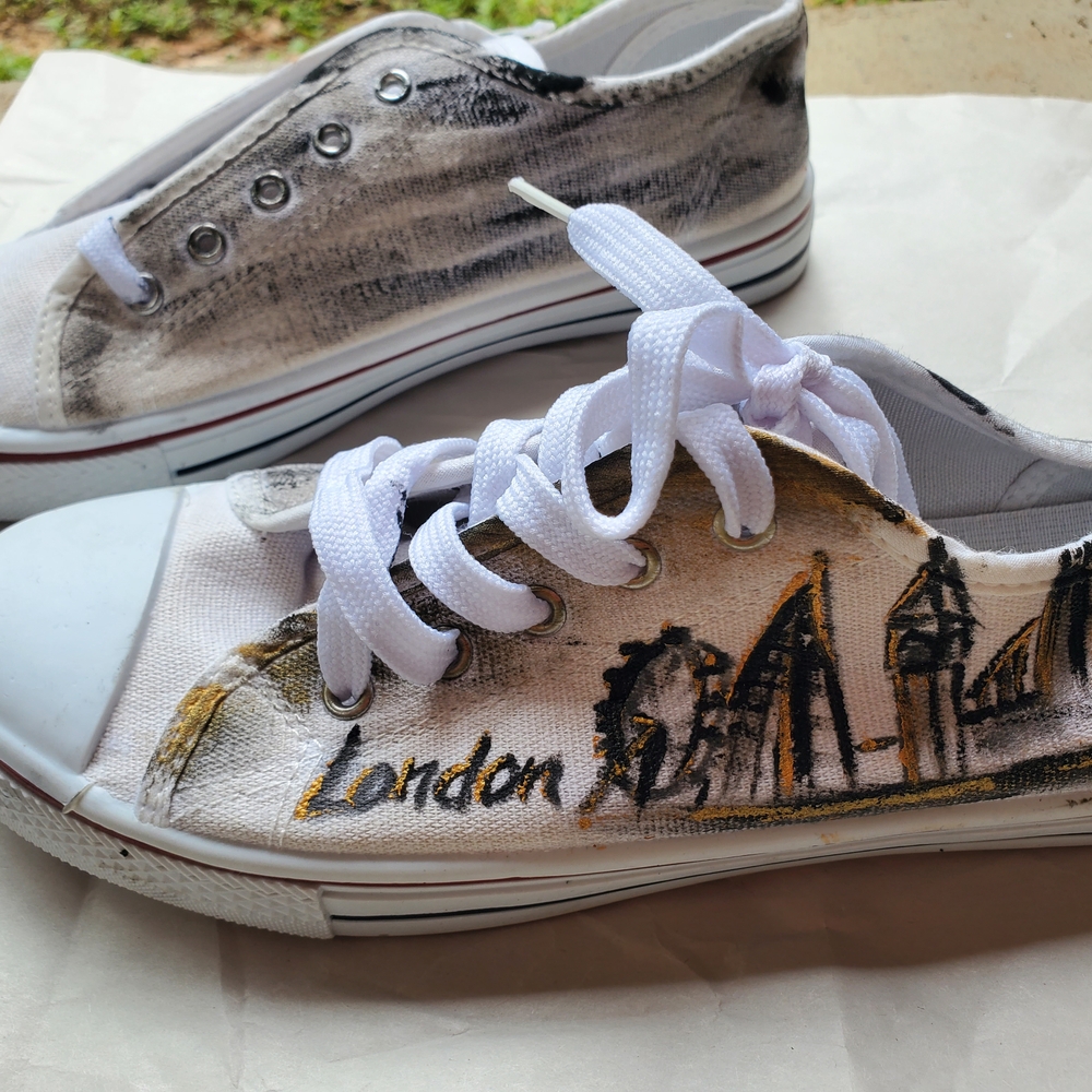 New Black and White Moccasins with London Cityscape Art